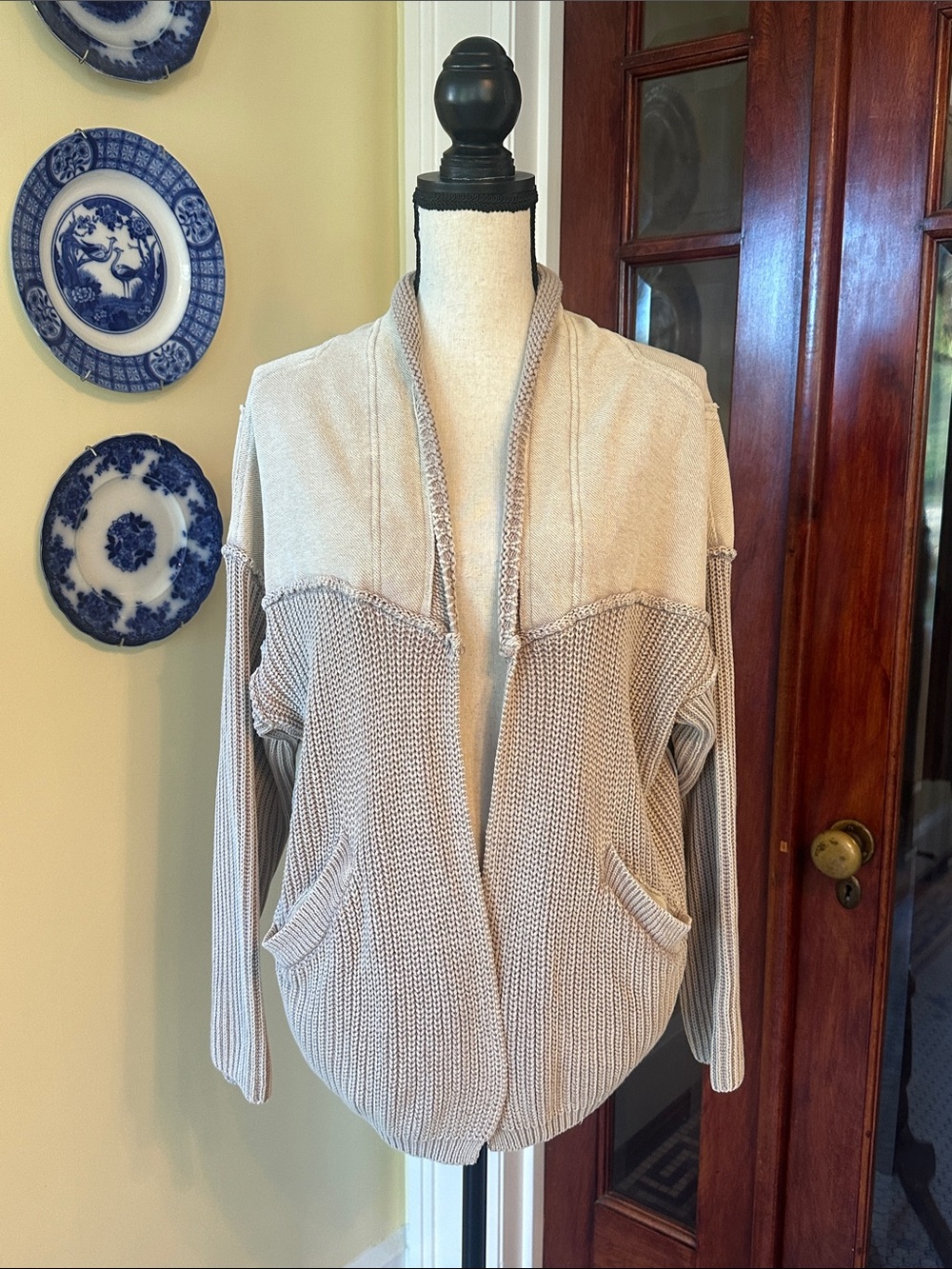 Heyson | NWT Stone Washed French Terry Mix Knit Cardigan Sweater, Size S